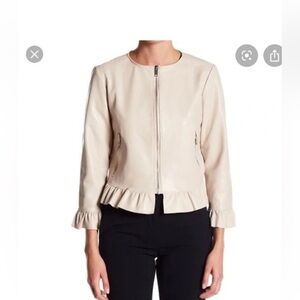 Zara Cream Blazer with Tailored Fit and Ruffled Sleeves Size L